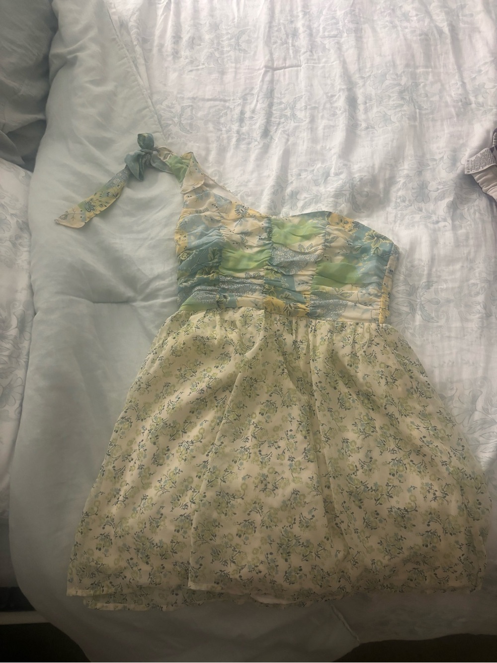 One-Shoulder Floral Sundress in Yellow and Green